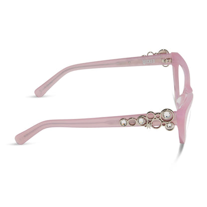 wicked x diff eyewear featuring the glinda upland for good cat eye prescription glasses with a pink frame side view