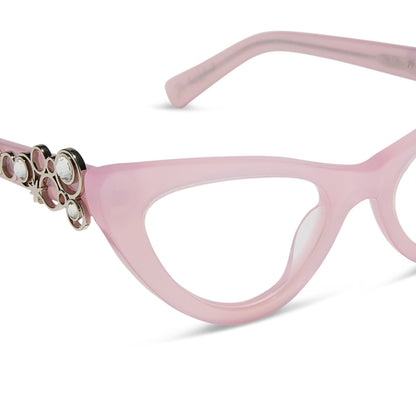 wicked x diff eyewear featuring the glinda upland for good cat eye prescription glasses with a pink frame detailed view