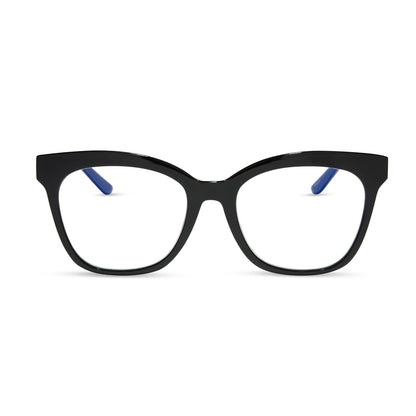 diff eyewear featuring the willa square blue light readers with a black frame front view