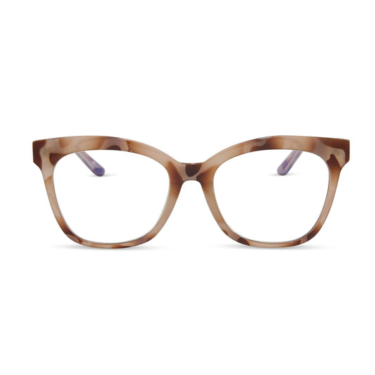 diff eyewear featuring the willa square blue light readers with a cream tortoise frame front view