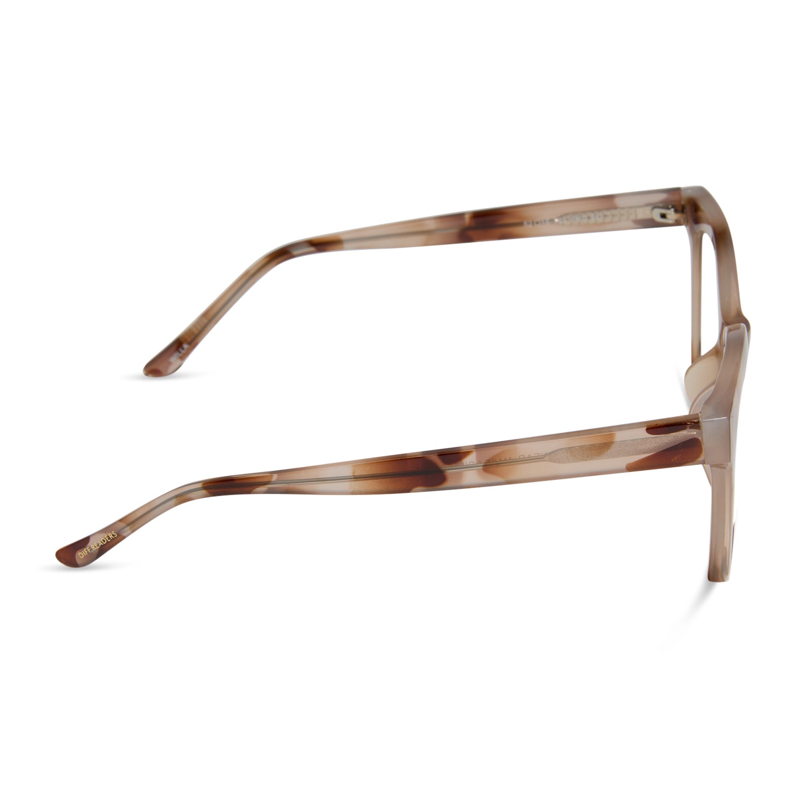 diff eyewear featuring the willa square blue light readers with a cream tortoise frame side view