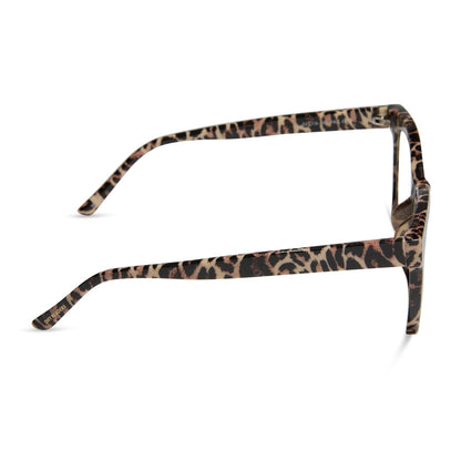 diff eyewear featuring the willa square blue light readers with a leopard tortoise frame side view