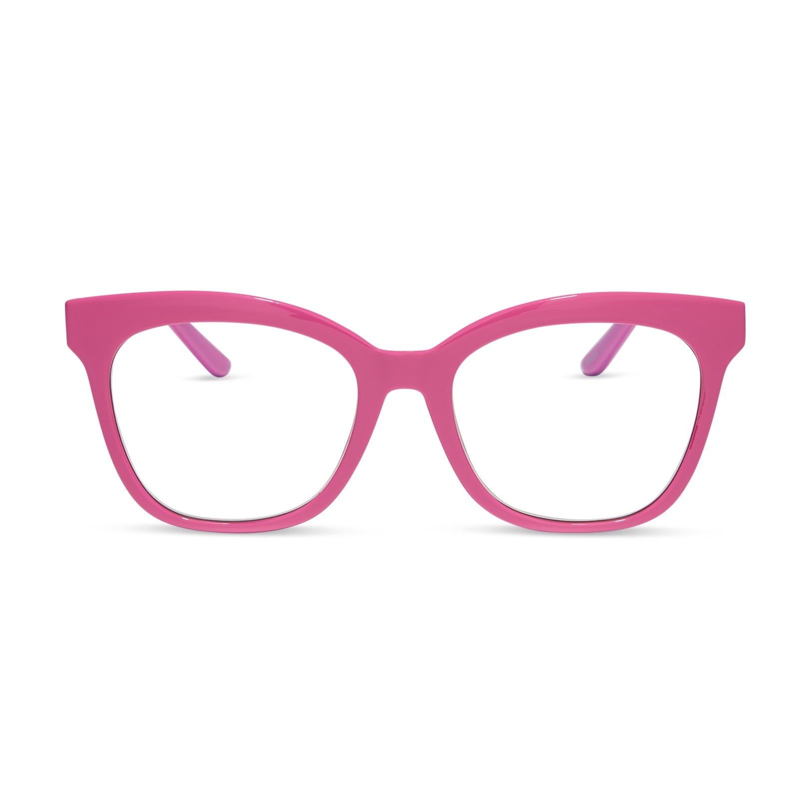 diff eyewear featuring the willa square blue light readers with a peony pink frame front view