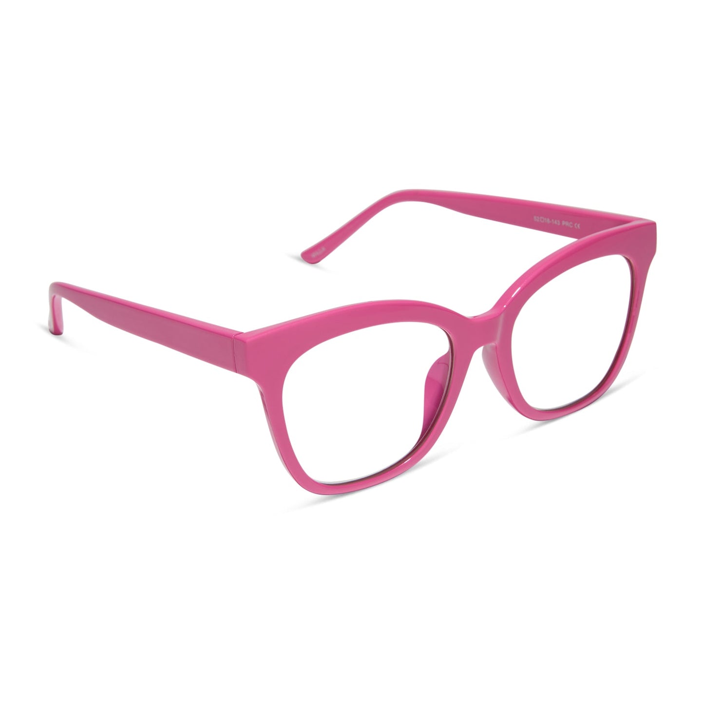 diff eyewear featuring the willa square blue light readers with a peony pink frame angled view