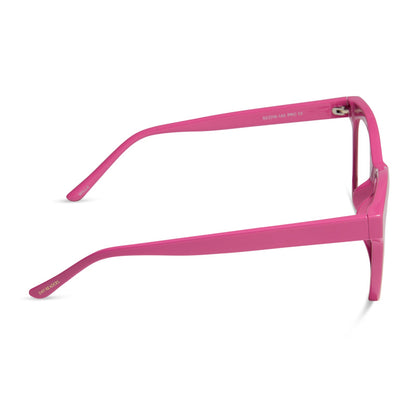 diff eyewear featuring the willa square blue light readers with a peony pink frame side view