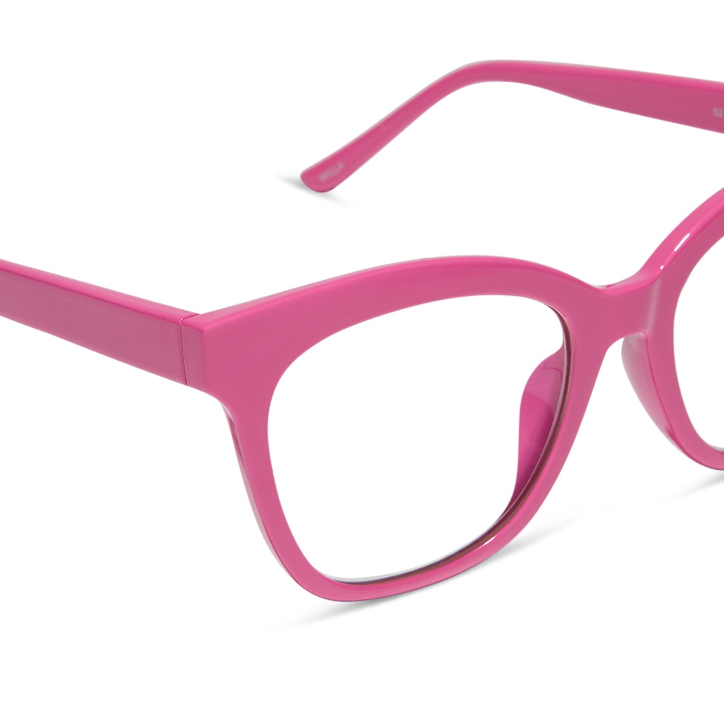 diff eyewear featuring the willa square blue light readers with a peony pink frame detailed view