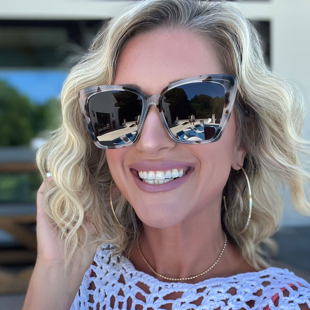 lifestyle - Kalee Rogers wearing the Becky II Cream Tortoise + Grey womens sunglasses from DIFF Eyewear