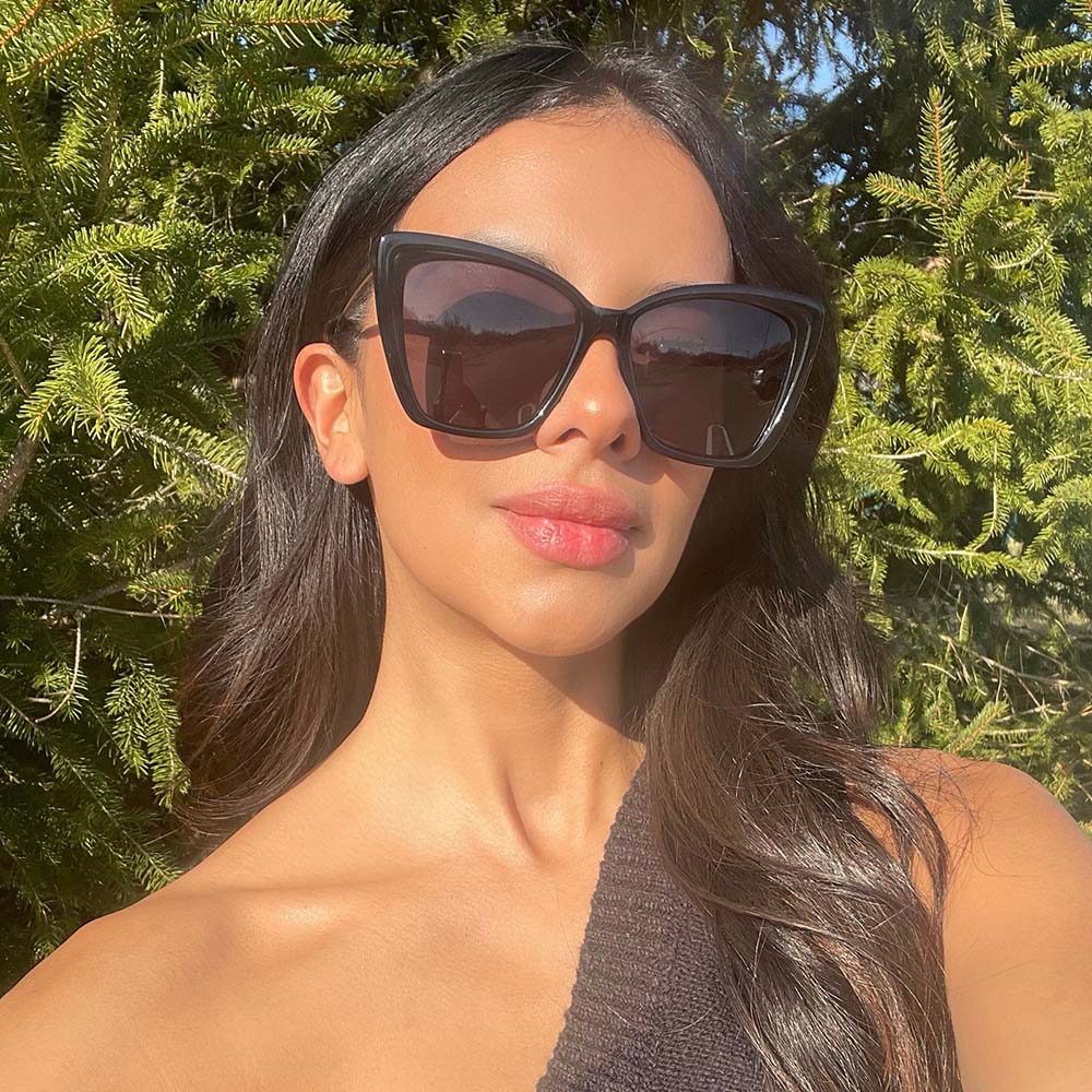 customer content - woman wearing the Becky II Black and Dark Smoke sunglasses for women by DIFF Eyewear