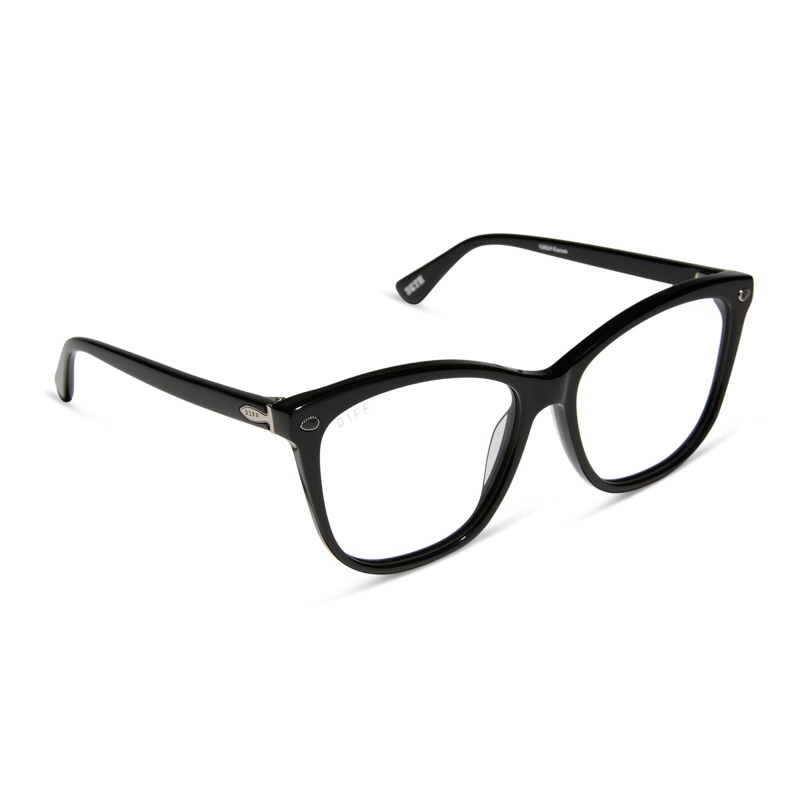 yellowstone x diff eyewear featuring the beth iii cat eye prescription glasses in black angled view