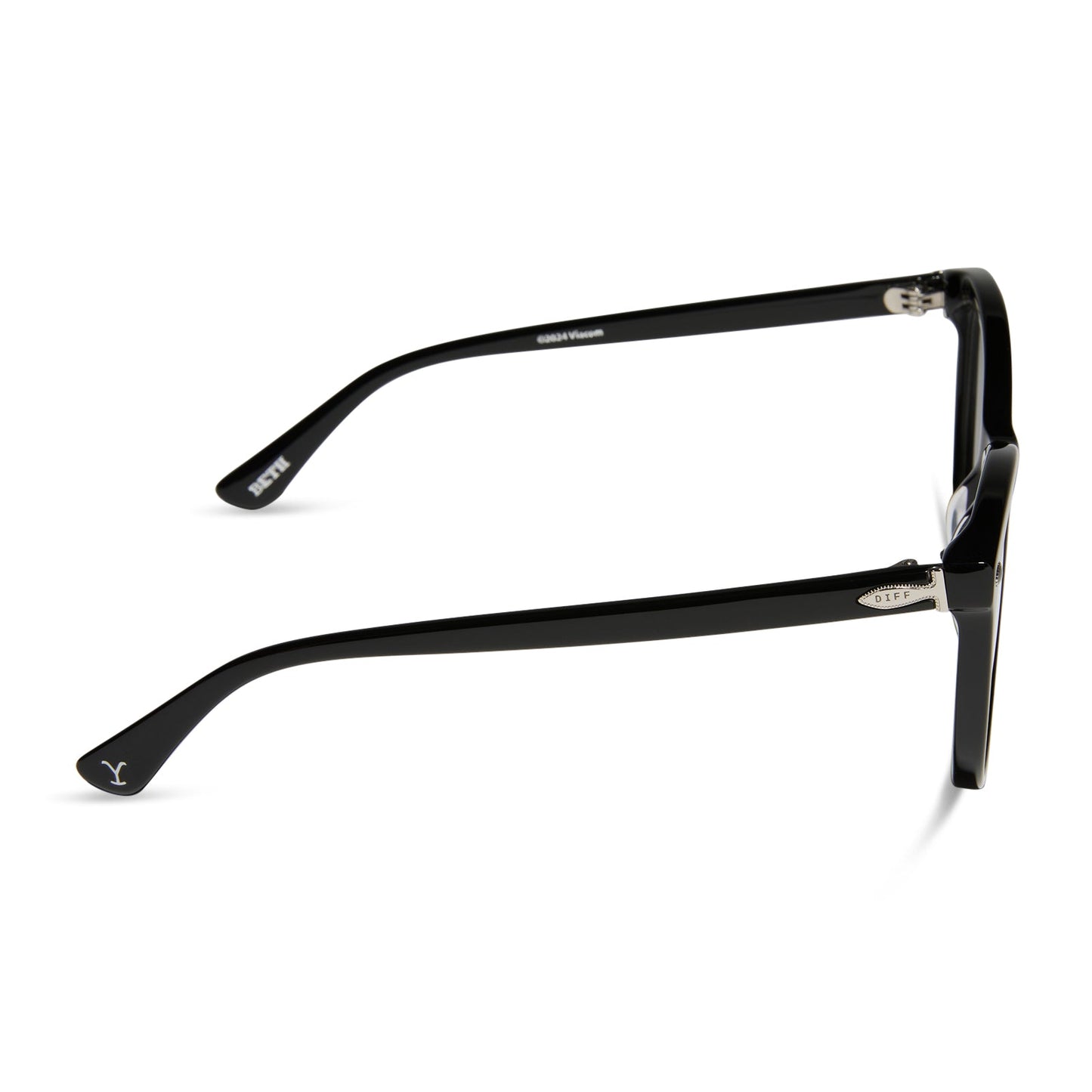yellowstone x diff eyewear featuring the beth iii cat eye prescription glasses in black side view