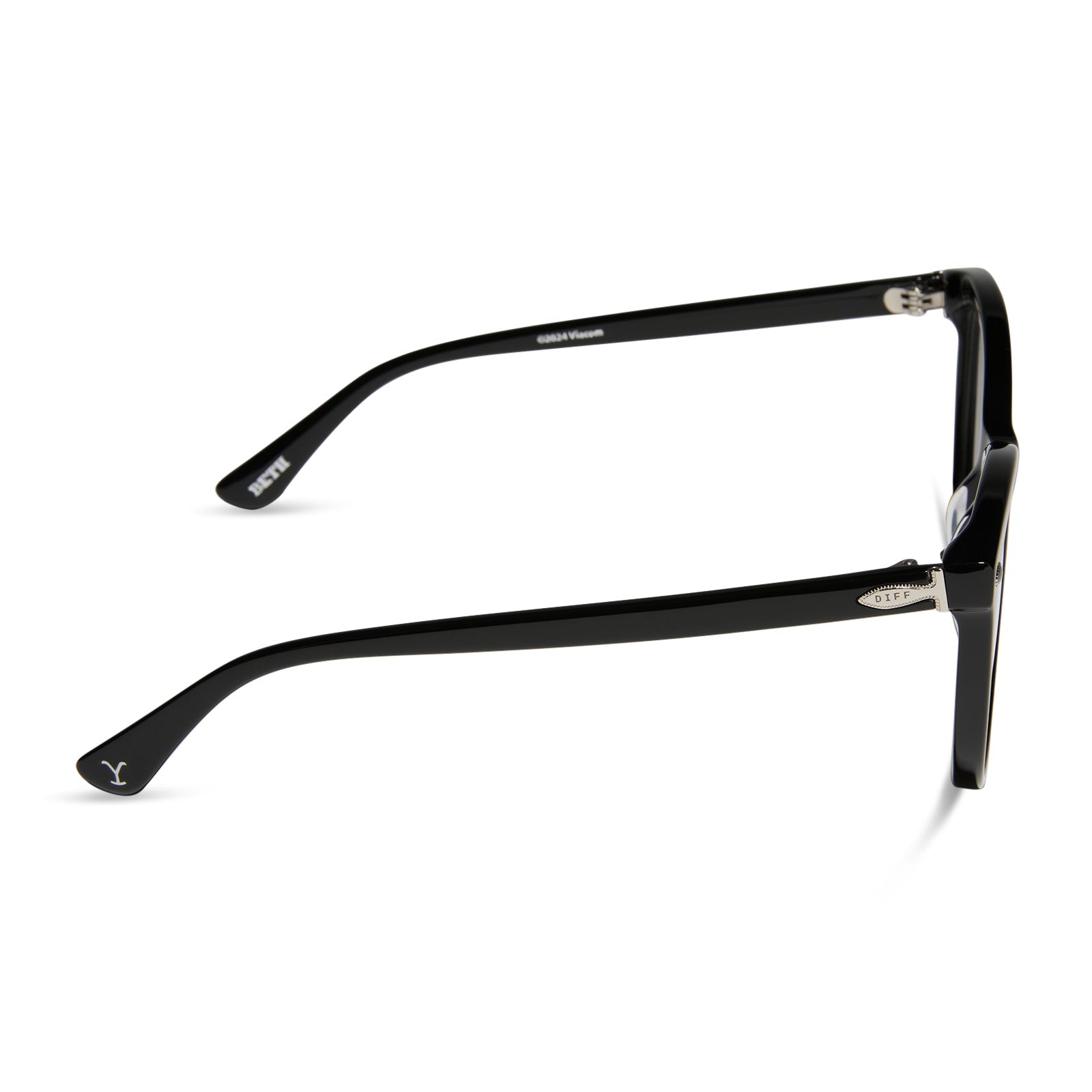 yellowstone x diff eyewear featuring the beth iii cat eye prescription glasses in black side view