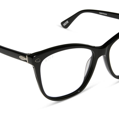 yellowstone x diff eyewear featuring the beth iii cat eye prescription glasses in black detailed view