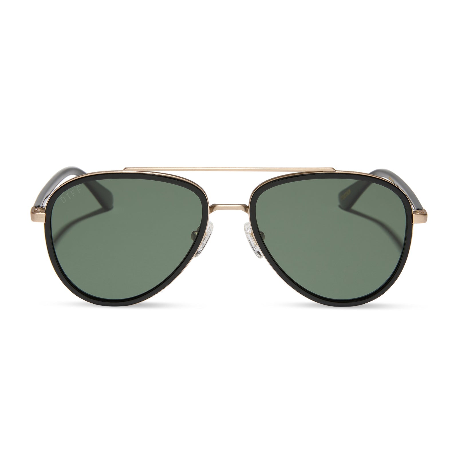 yellowstone x diff eyewear featuring the yellowstone aviator sunglasses with a black frame and g15 polarized lenses front view