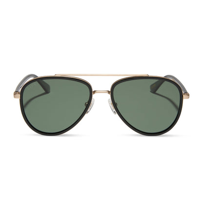 yellowstone x diff eyewear featuring the yellowstone aviator sunglasses with a black frame and g15 polarized lenses front view
