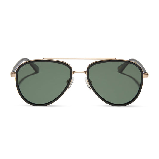 yellowstone x diff eyewear featuring the yellowstone aviator sunglasses with a black frame and g15 polarized lenses front view