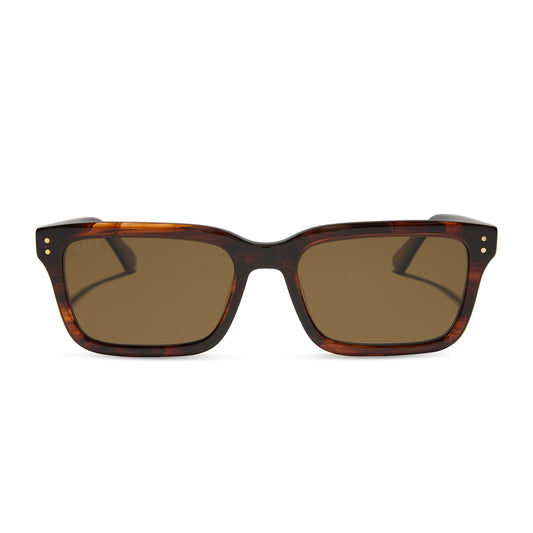 yellowstone x diff eyewear featuring the john dutton rectangle sunglasses with a sequoia tortoise frame and brown polarized lenses front view