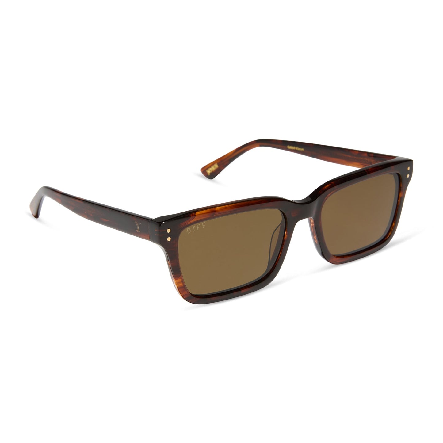 yellowstone x diff eyewear featuring the john dutton rectangle sunglasses with a sequoia tortoise frame and brown polarized lenses angled view
