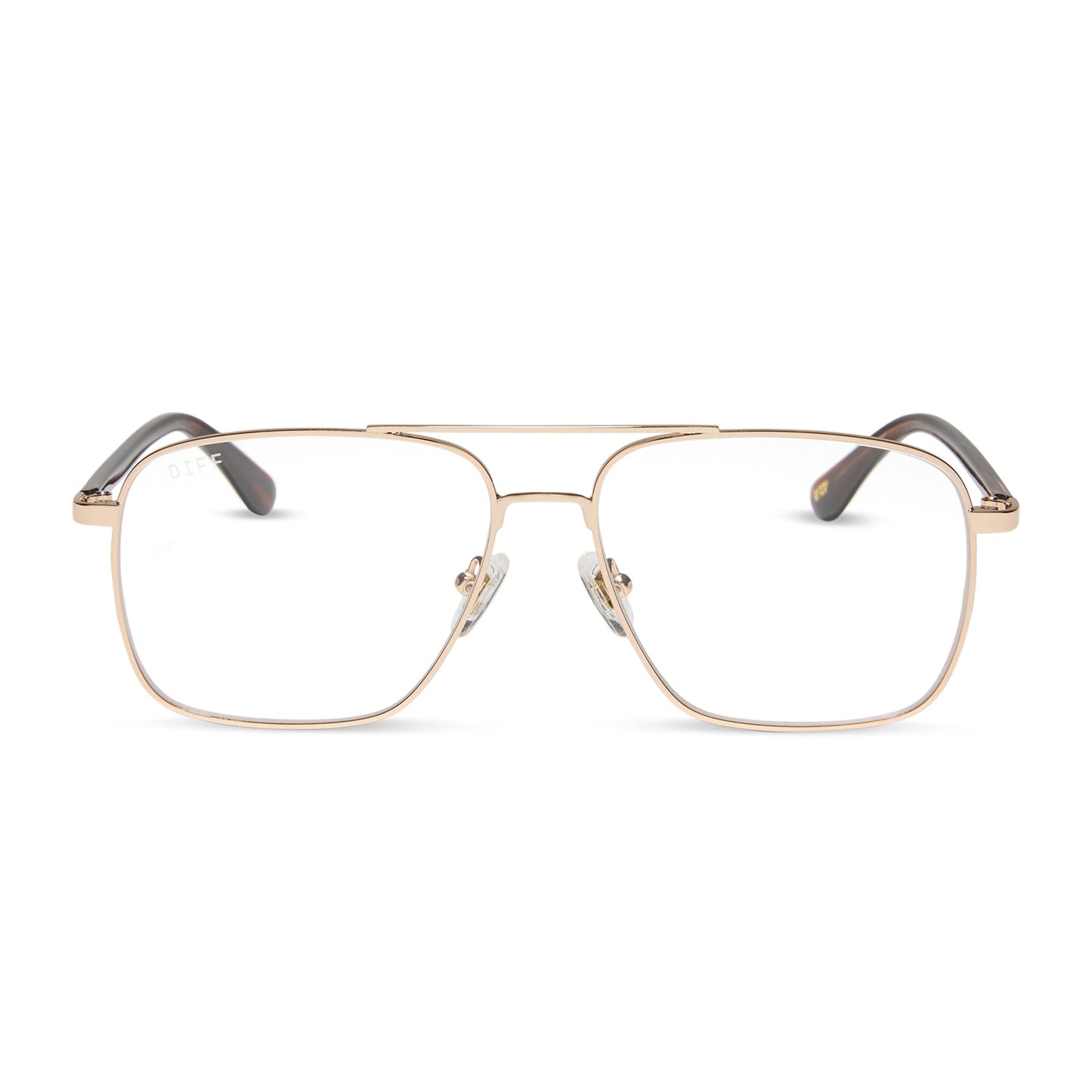 yellowstone x diff eyewear featuring the rip wheeler navigator prescription glasses with a gold frame front view