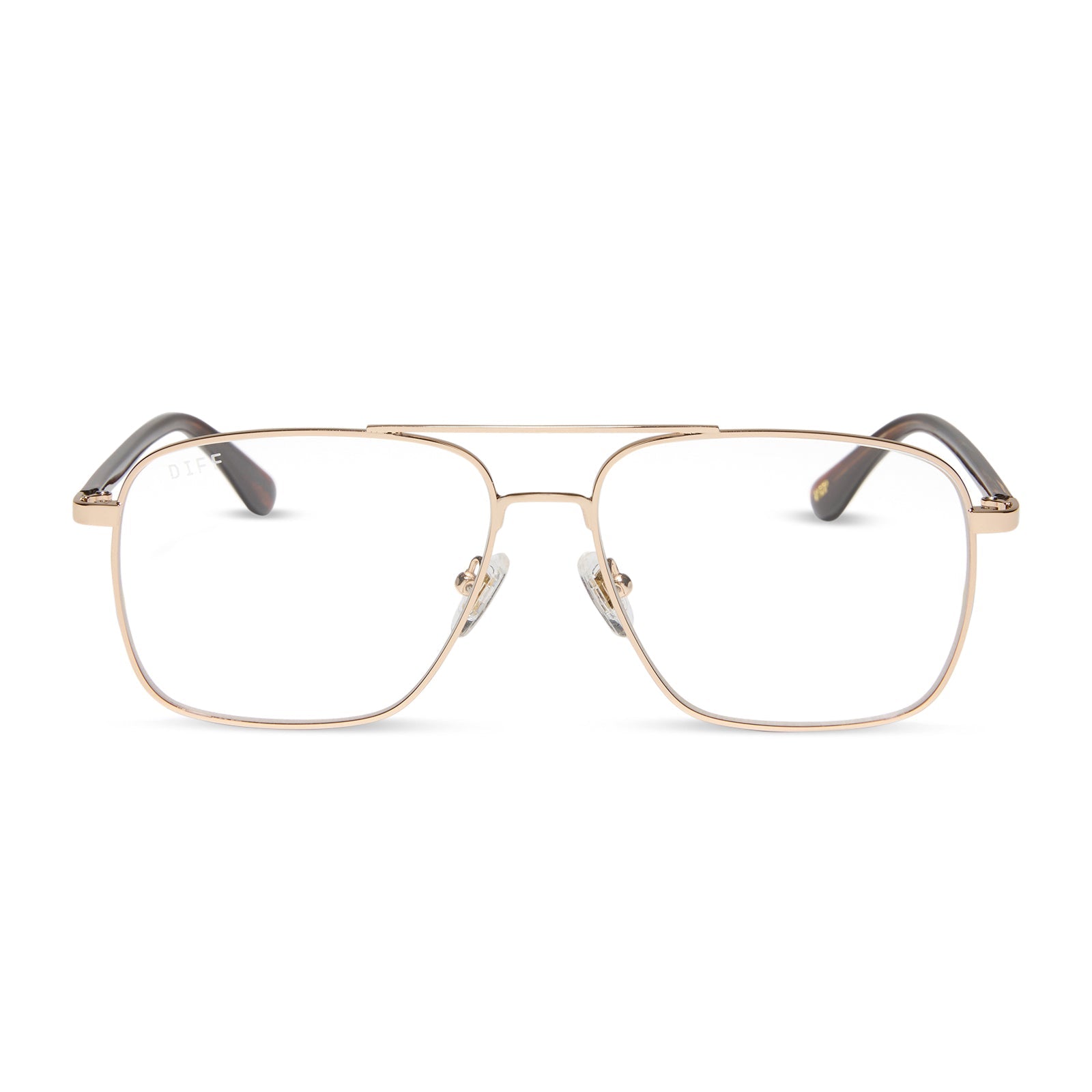 yellowstone x diff eyewear featuring the rip wheeler navigator prescription glasses with a gold frame front view