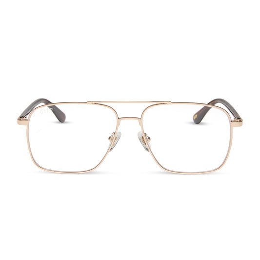 yellowstone x diff eyewear featuring the rip wheeler navigator prescription glasses with a gold frame front view