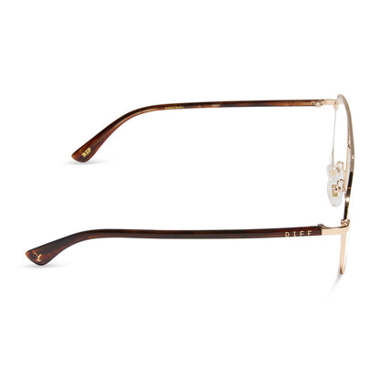 yellowstone x diff eyewear featuring the rip wheeler navigator prescription glasses with a gold frame side view