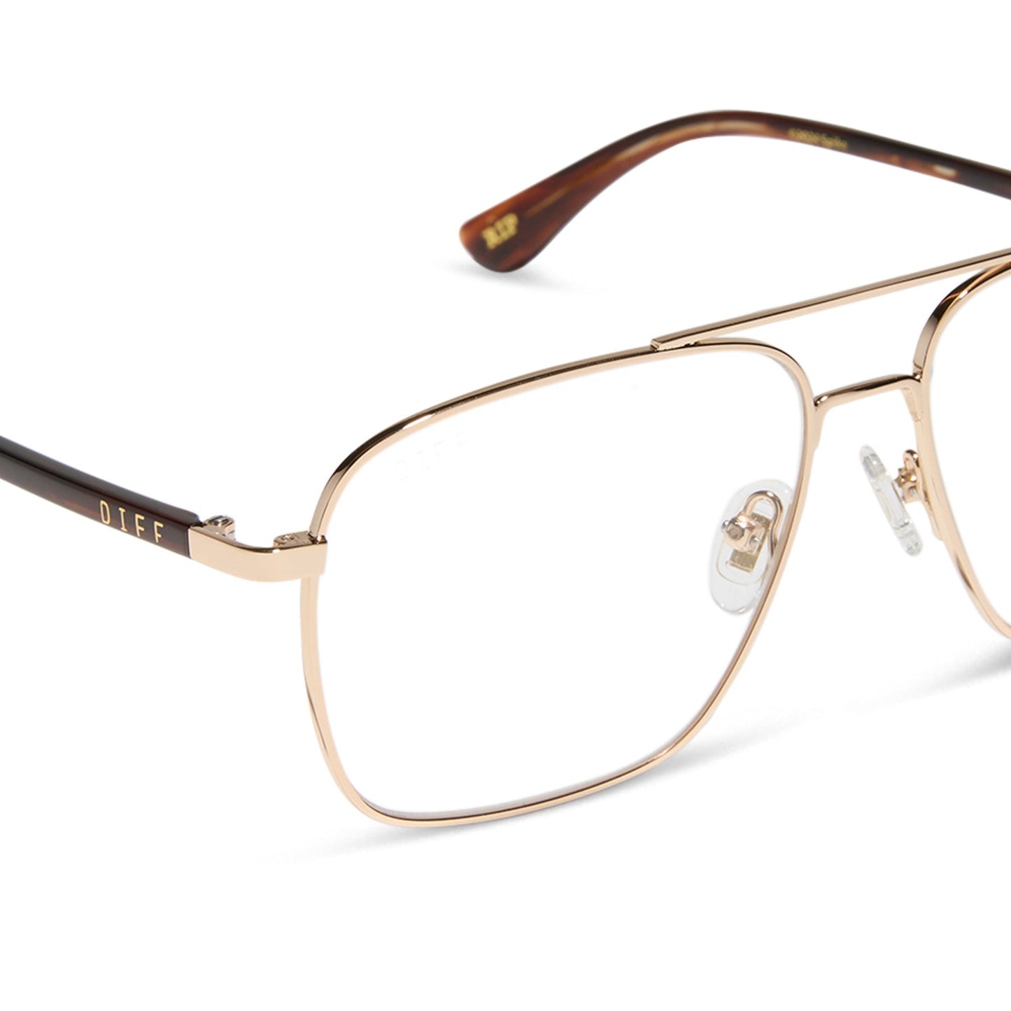 yellowstone x diff eyewear featuring the rip wheeler navigator prescription glasses with a gold frame detailed view
