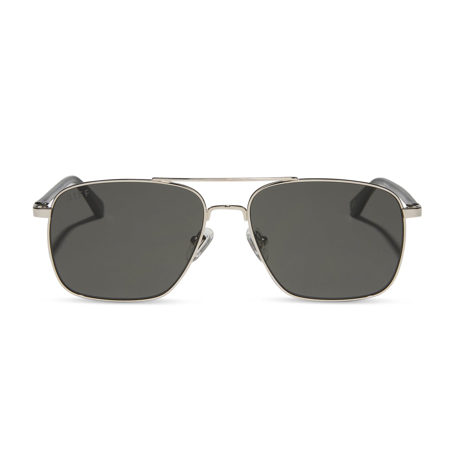 yellowstone x diff eyewear featuring the rip wheeler navigator sunglasses with a silver frame and grey polarized lenses front view