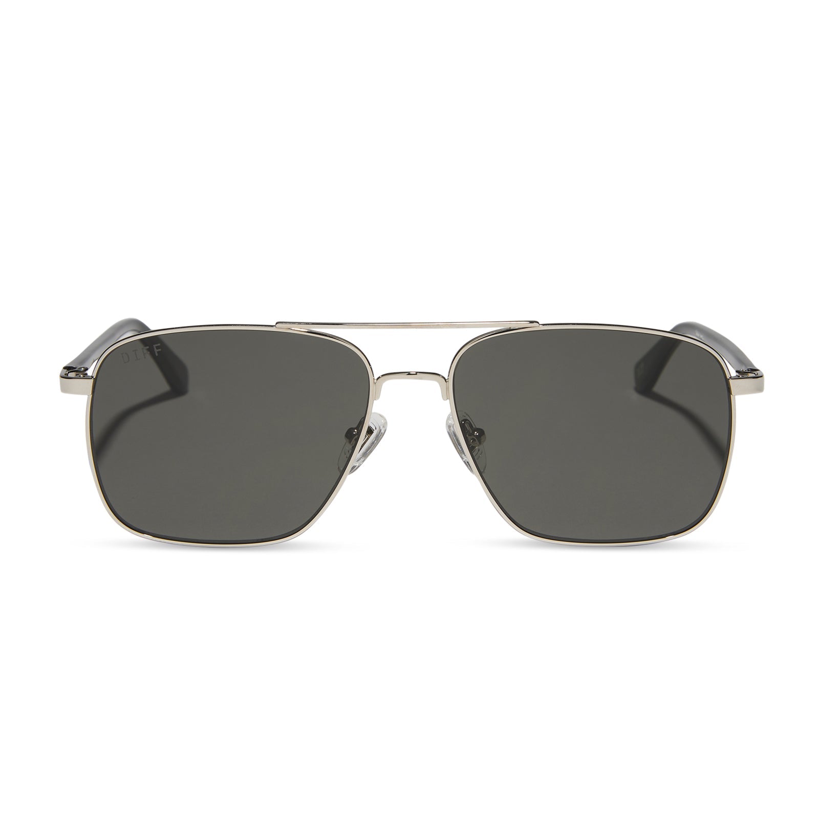 yellowstone x diff eyewear featuring the rip wheeler navigator sunglasses with a silver frame and grey polarized lenses front view