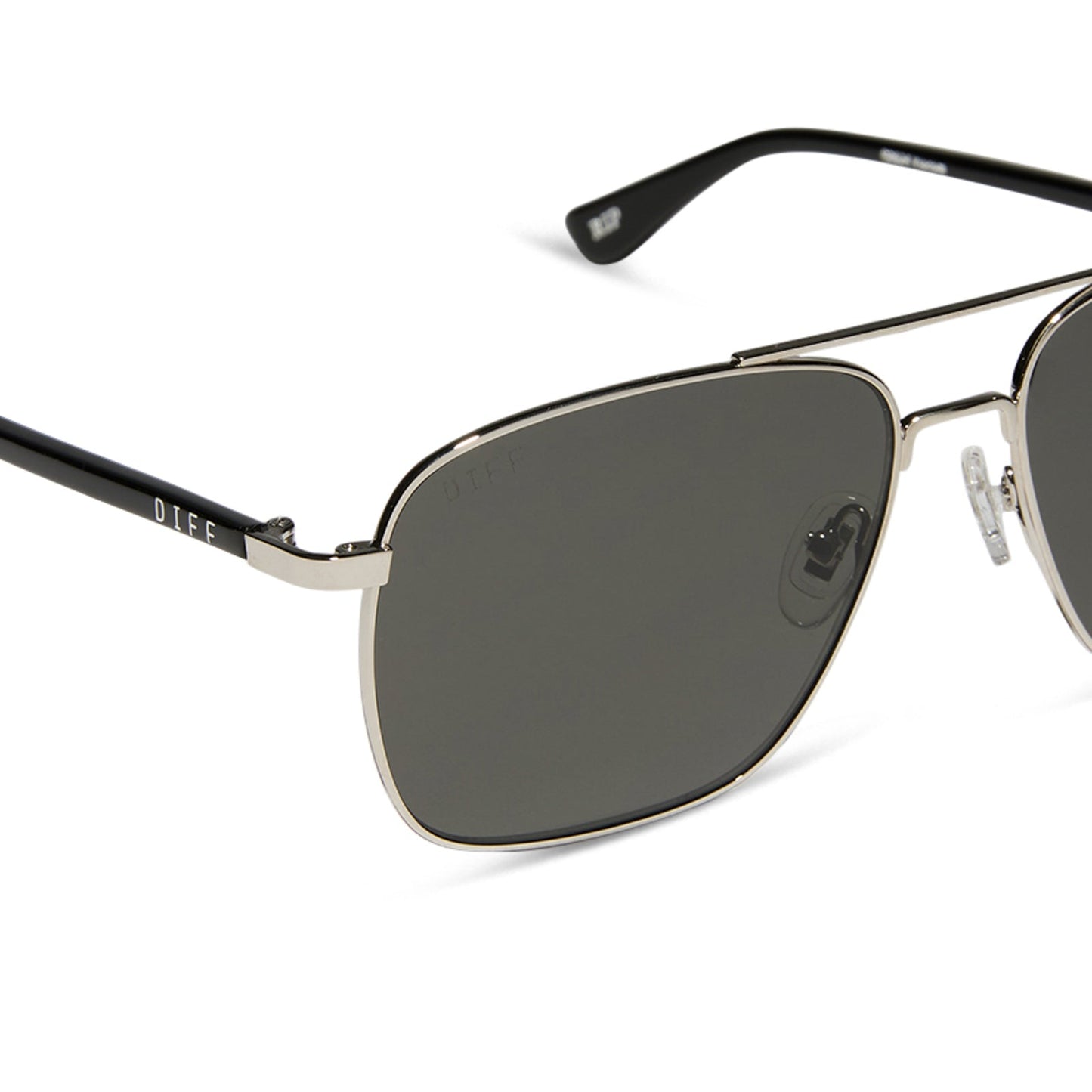 yellowstone x diff eyewear featuring the rip wheeler navigator sunglasses with a silver frame and grey polarized lenses detailed view