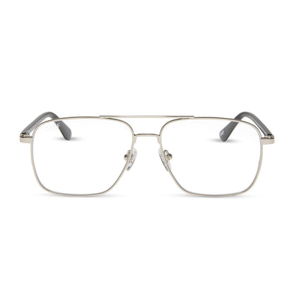 yellowstone x diff eyewear featuring the rip wheeler navigator prescription glasses with a silver frame front view