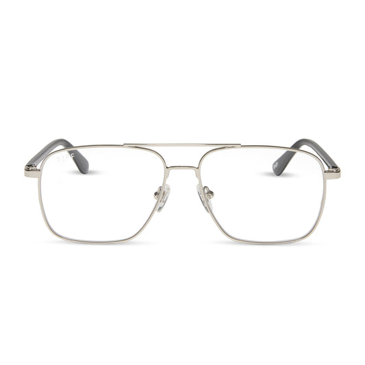 yellowstone x diff eyewear featuring the rip wheeler navigator prescription glasses with a silver frame front view