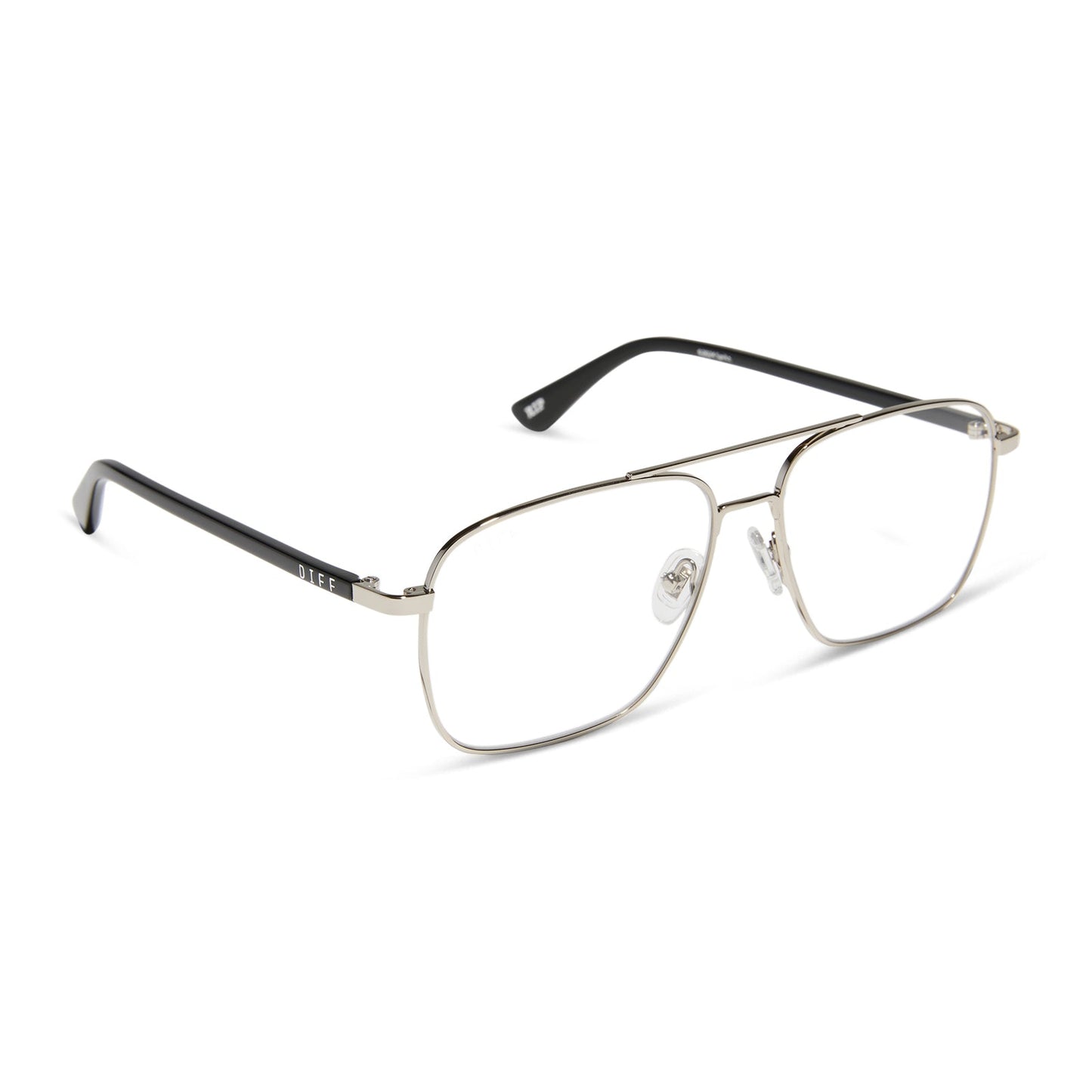 yellowstone x diff eyewear featuring the rip wheeler navigator prescription glasses with a silver frame angled view