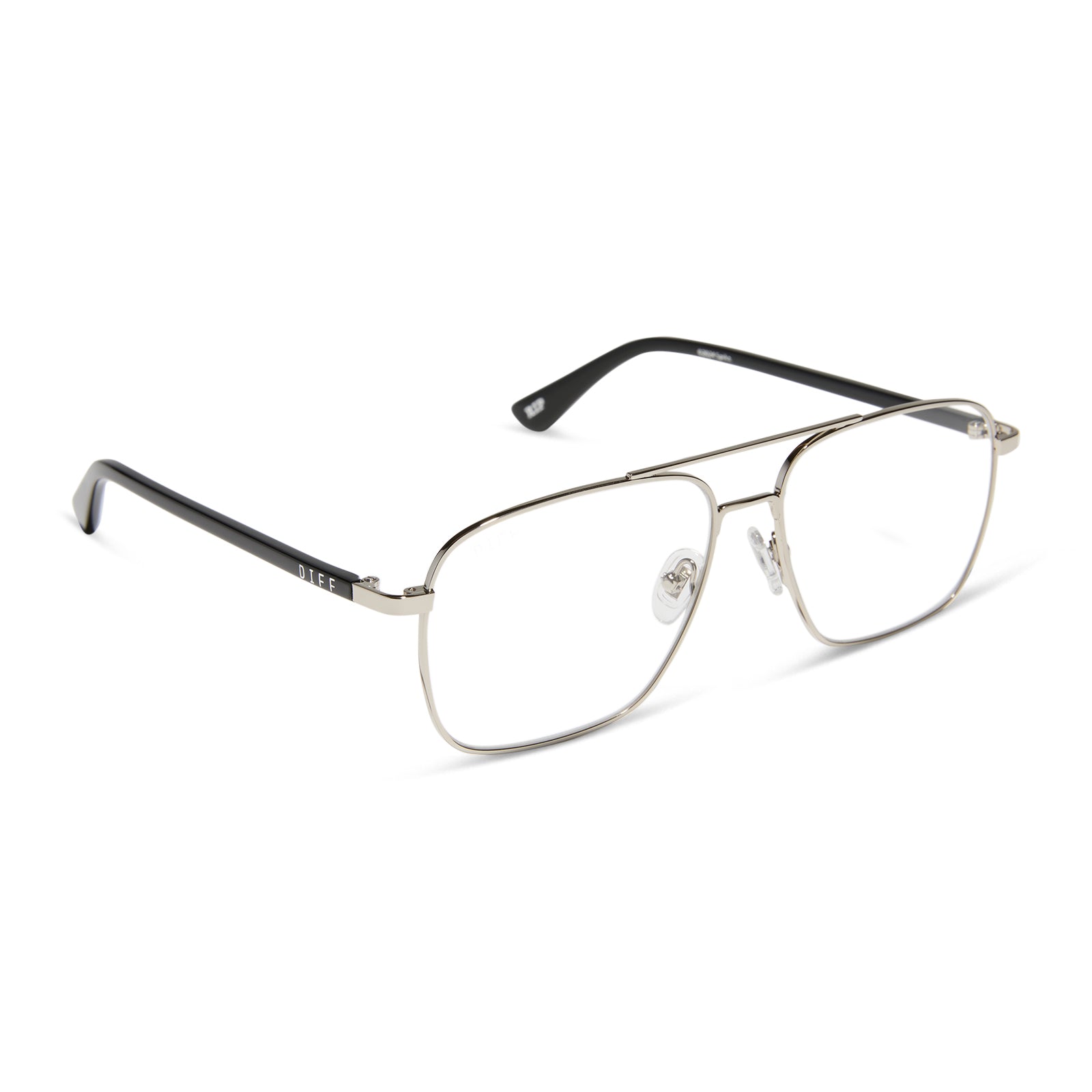 yellowstone x diff eyewear featuring the rip wheeler navigator prescription glasses with a silver frame angled view
