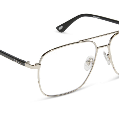 yellowstone x diff eyewear featuring the rip wheeler navigator prescription glasses with a silver frame detailed view