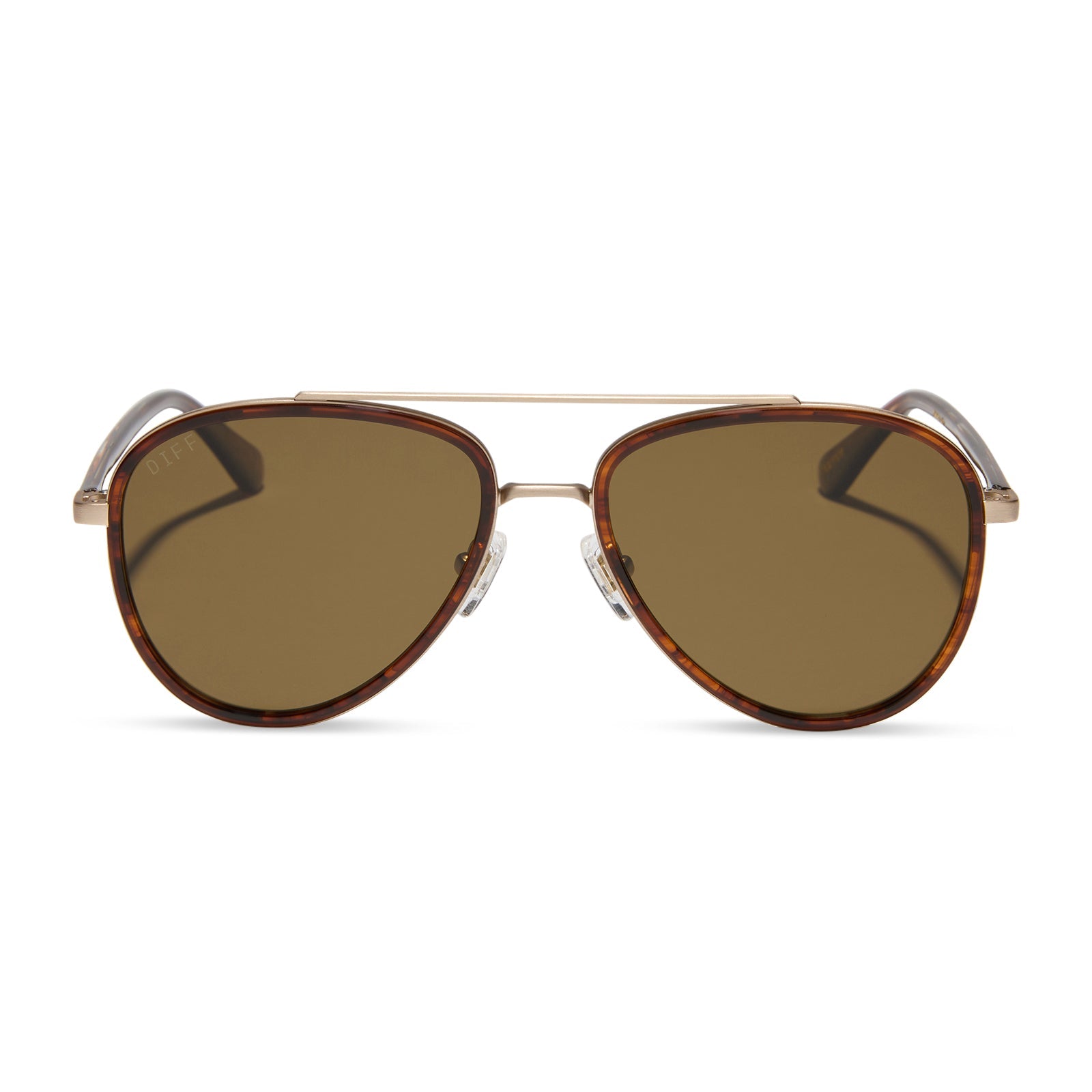 yellowstone x diff eyewear featuring the yellowstone aviator sunglasses with a sequoia tortoise frame and brown polarized lenses front view