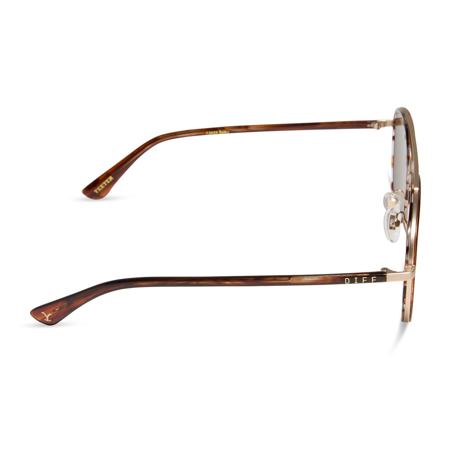 yellowstone x diff eyewear featuring the yellowstone aviator sunglasses with a sequoia tortoise frame and brown polarized lenses side view