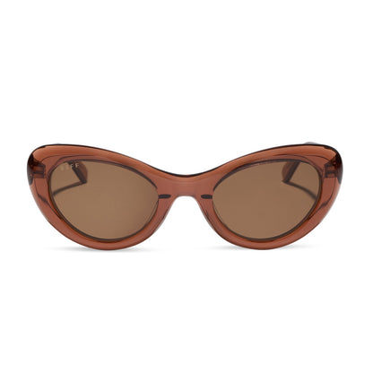 diff eyewear featuring the zaria cateye sunglasses with a café ole acetate frame and brown lenses front view