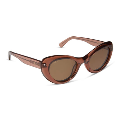 diff eyewear featuring the zaria cateye sunglasses with a café ole acetate frame and brown lenses angled view