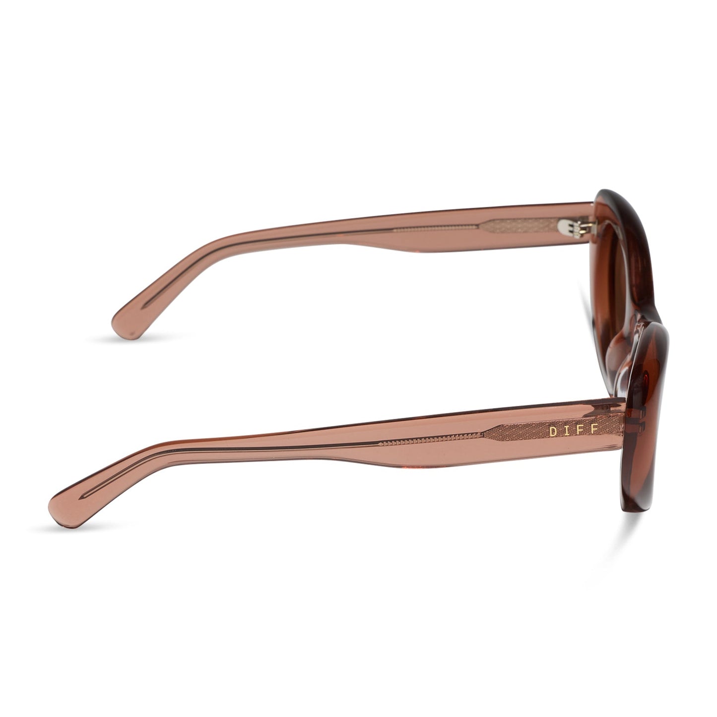 diff eyewear featuring the zaria cateye sunglasses with a café ole acetate frame and brown lenses side view