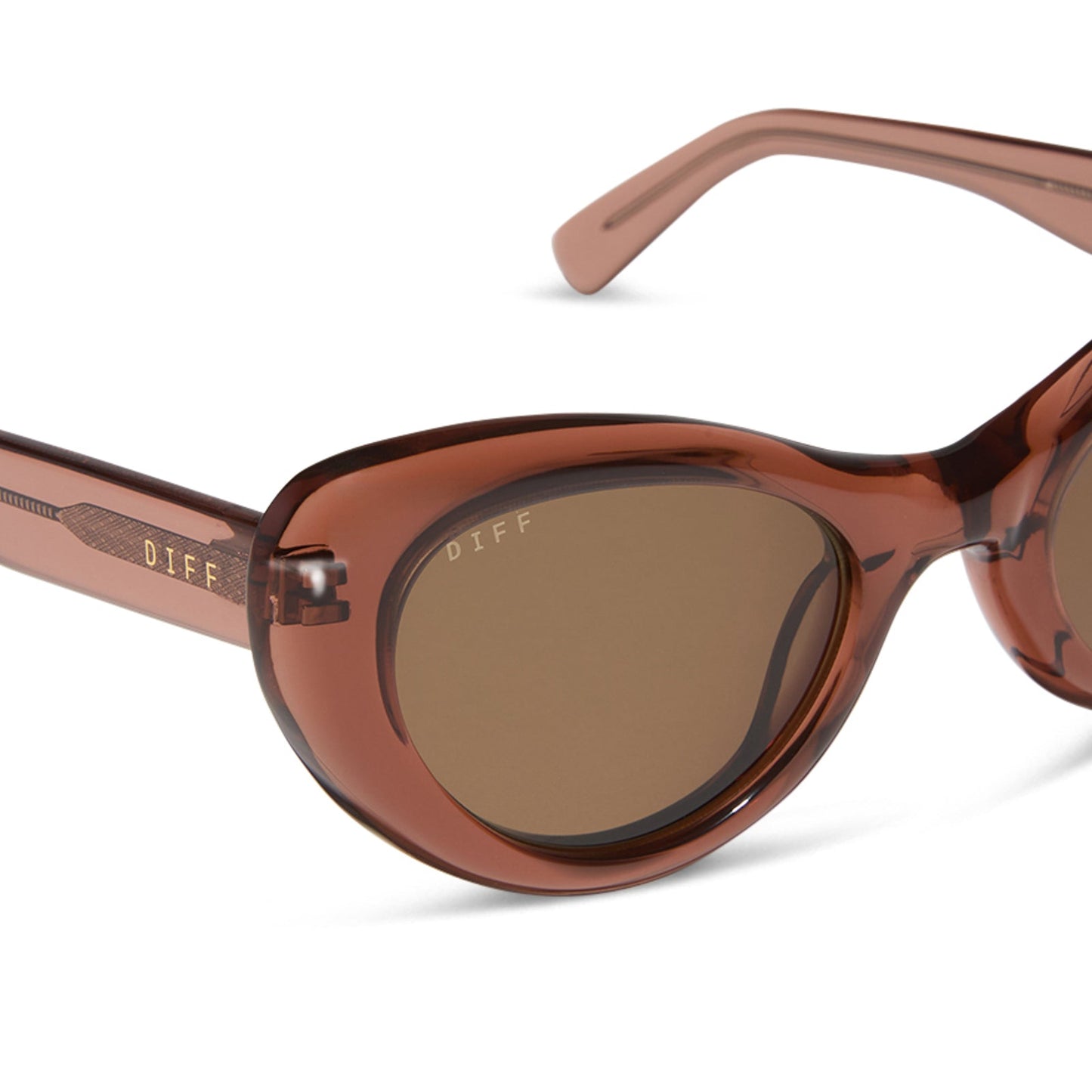 diff eyewear featuring the zaria cateye sunglasses with a café ole acetate frame and brown lenses detailed view