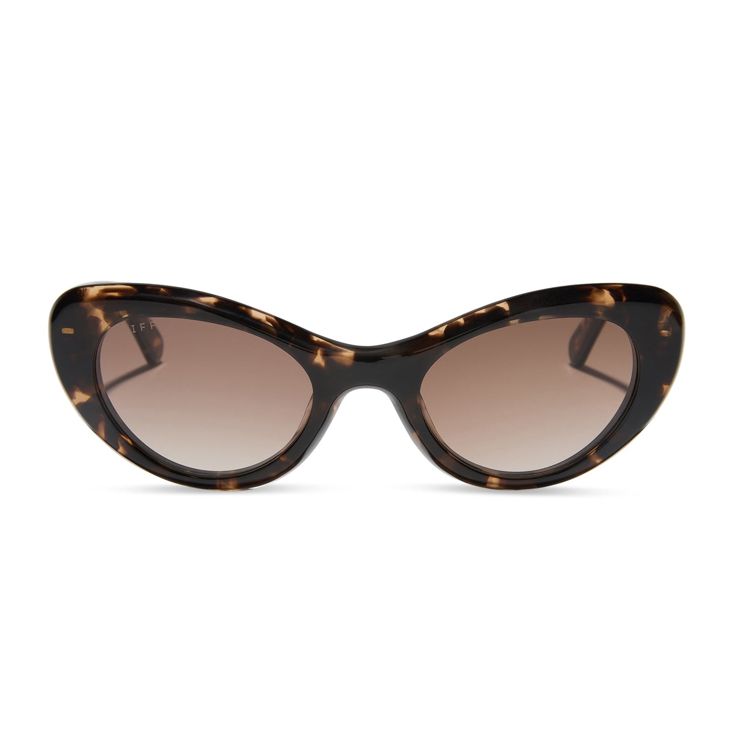diff eyewear featuring the zaria cat eye sunglasses with a espresso tortoise frame and brown gradient lenses front view