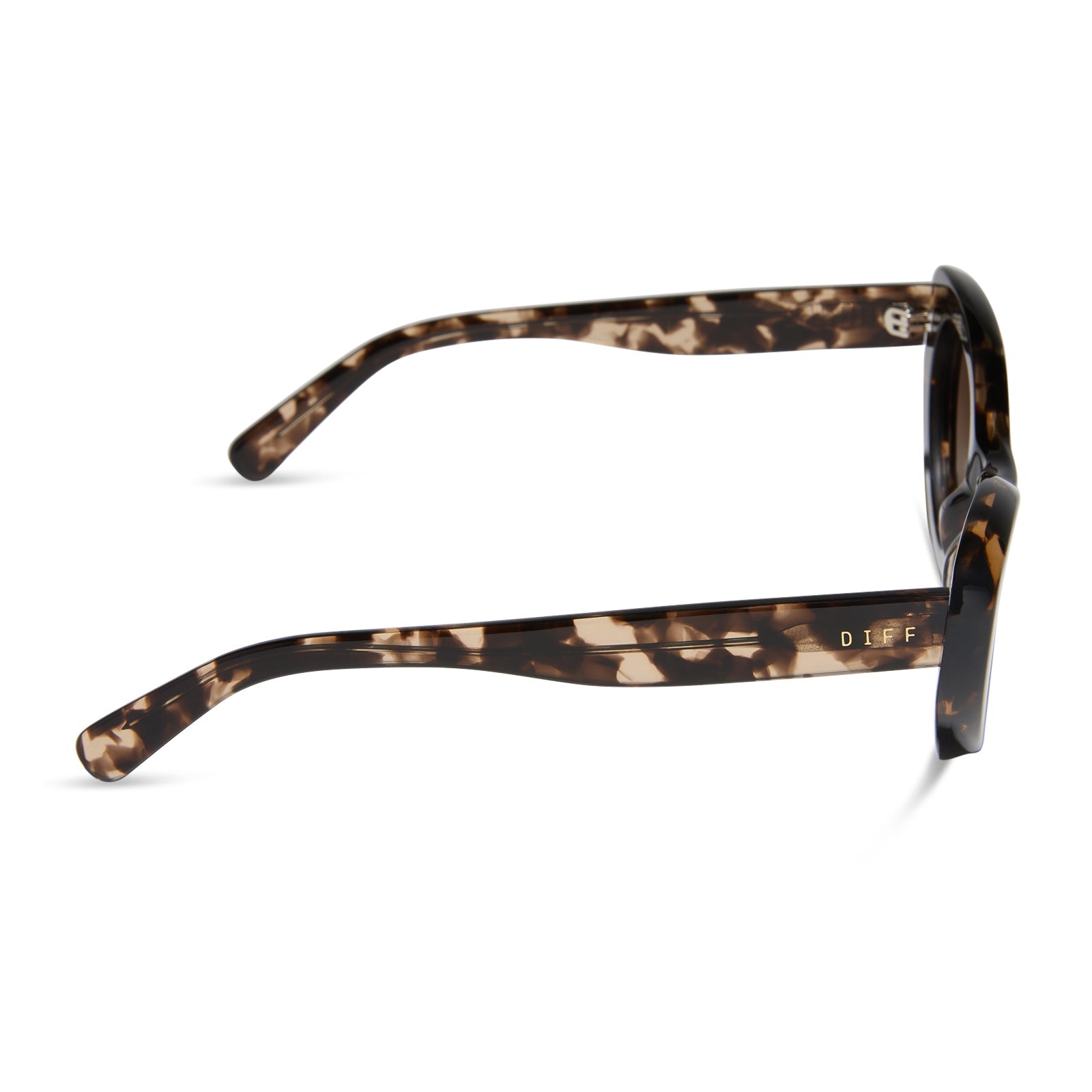 diff eyewear featuring the zaria cat eye sunglasses with a espresso tortoise frame and brown gradient lenses side view