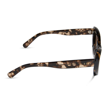 diff eyewear featuring the zaria cat eye sunglasses with a espresso tortoise frame and brown gradient lenses side view