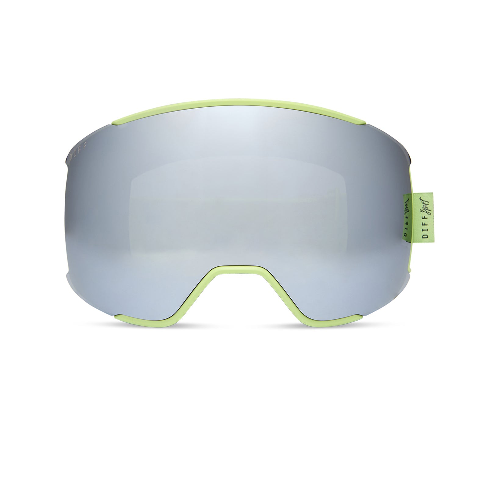 diff sport alpine goggles in lime green with silver mirror polarized lens front view