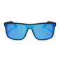 diff sport flash square sunglasses with a matte black frame and blue mirror polarized lenses front view