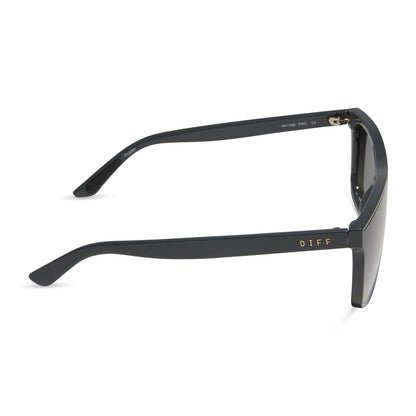 diff sport flash square sunglasses with a slate grey frame and grey gradient with silver flash polarized lenses side view