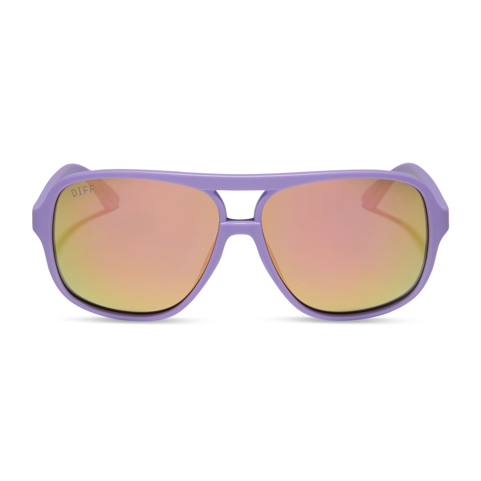 diff sport featuring the hangtime aviator sunglasses with a matte lavender frame and sherbet mirror polarized lenses front view