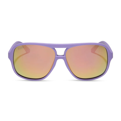 diff sport featuring the hangtime aviator sunglasses with a matte lavender frame and sherbet mirror polarized lenses front view