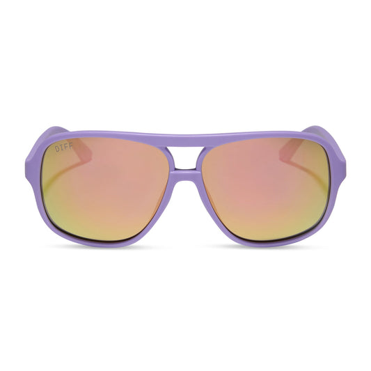 diff sport featuring the hangtime aviator sunglasses with a matte lavender frame and sherbet mirror polarized lenses front view