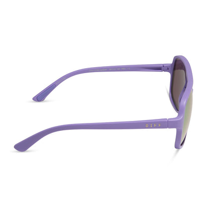 diff sport featuring the hangtime aviator sunglasses with a matte lavender frame and sherbet mirror polarized lenses side view